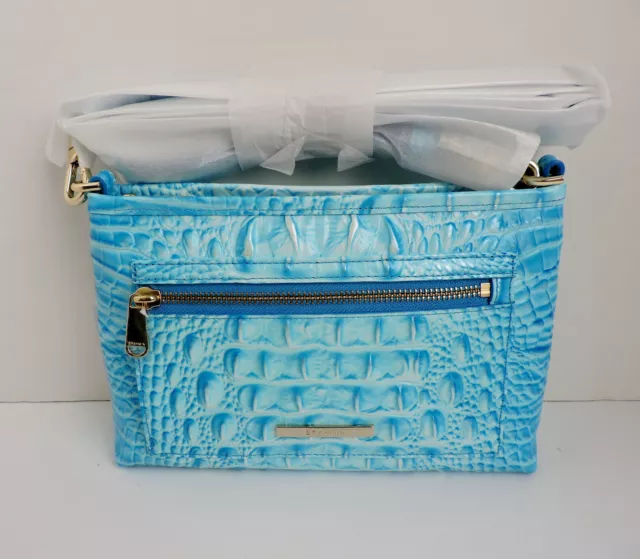 Brahmin Vida Sky Blue Melbourne  Embossed Leather Cross Body Shoulder Bag NWT