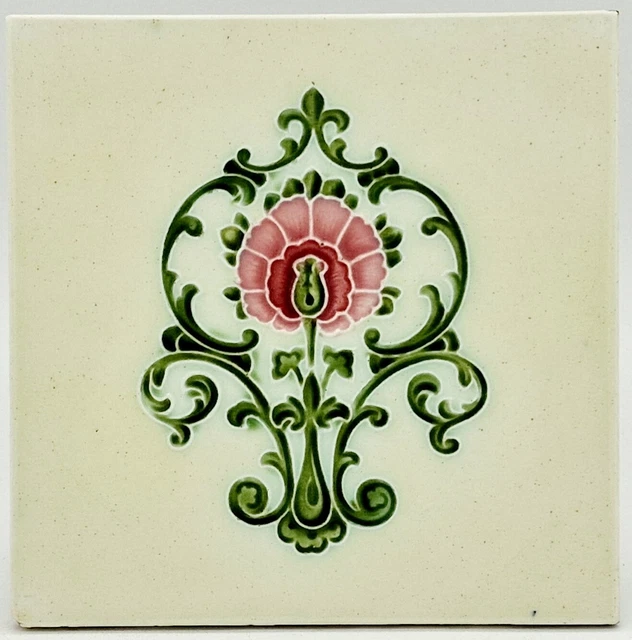 Antique Fireplace Tile Floral Moulded Majolica Rhodes Tile Co C1900 AE3