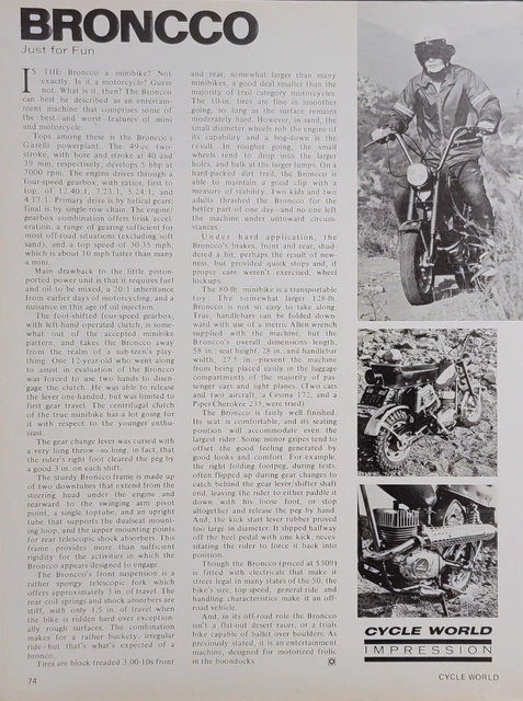 1969 BRONCCO MINI Bike Article 49cc Garelli Stroke 5hp