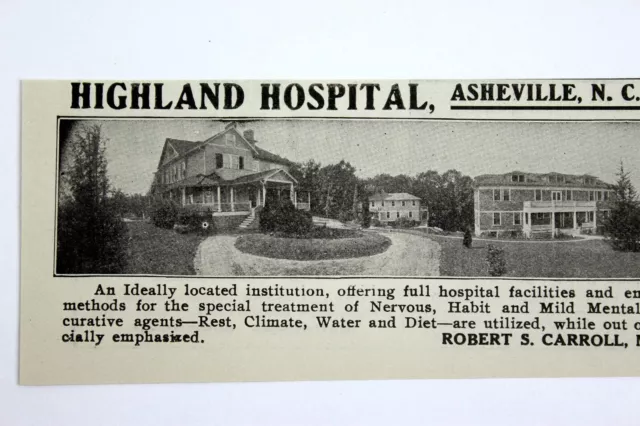 1917 HIGHLAND HOSPITAL Asheville Advertising Original Antique Print Ad