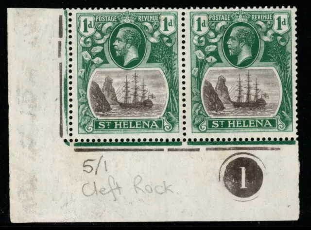 ST.HELENA SG98c 1922 1d GREY & GREEN "CLEFT ROCK" IN PAIR MTD MINT