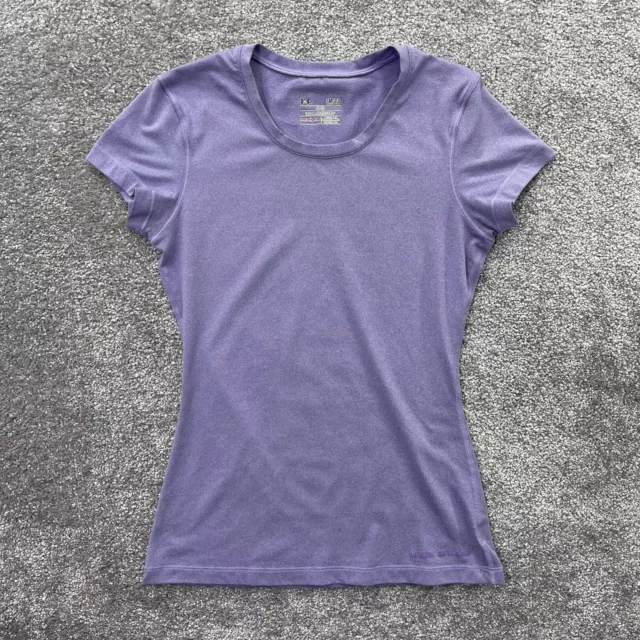 Under Armour Shirt Womens Small Purple Fitted Heatgear Athletic Workout Top