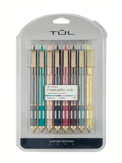 TUL GL Gel Pens Limited Edition Starburst Pattern 0.8mm Metallic Inks 8-Pack NEW