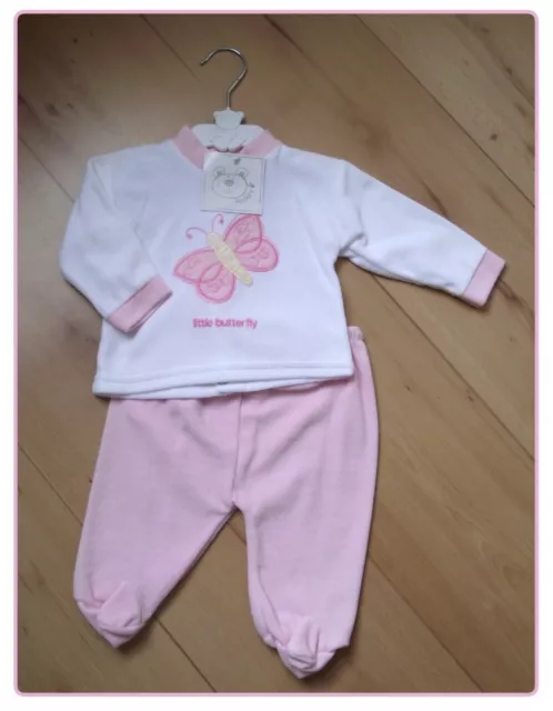 Baby Girls Trousers & Top Set Velour Butterfly Outfit 6-12 Months Pink White NEW