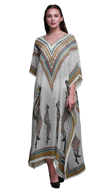 Caftan Phagun Vert Floral Cachemire – Robe Longue Légère Manches Kimono Pour Plage, Vacances Ou Détente à La Maison