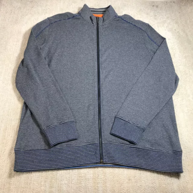 Robert Graham Sweater Mens 2XL XXL Full Zip Cotton Blue Beige Fleece Jacket