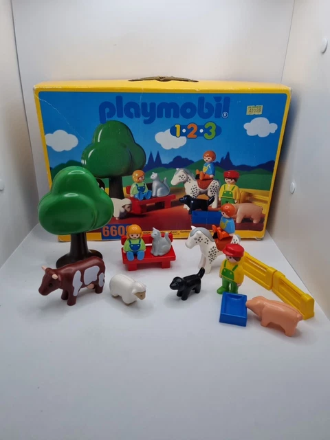 LOT PIÈCES PLAYMOBIL System Geobra Ferme chariot animaux divers vintage