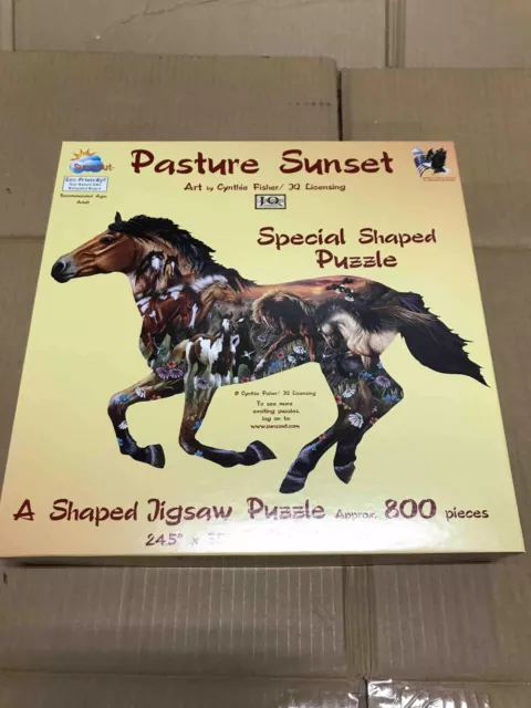 Pasture Sunset - 800 pc Special Shape Jigsaw Puzzle