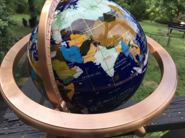 Mid Century Lapis Blue Ocean World Globe On Copper  Stand