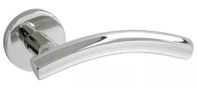 Curved Stainless Steel Door Handles Set on Rose - Polished Chrome Finish