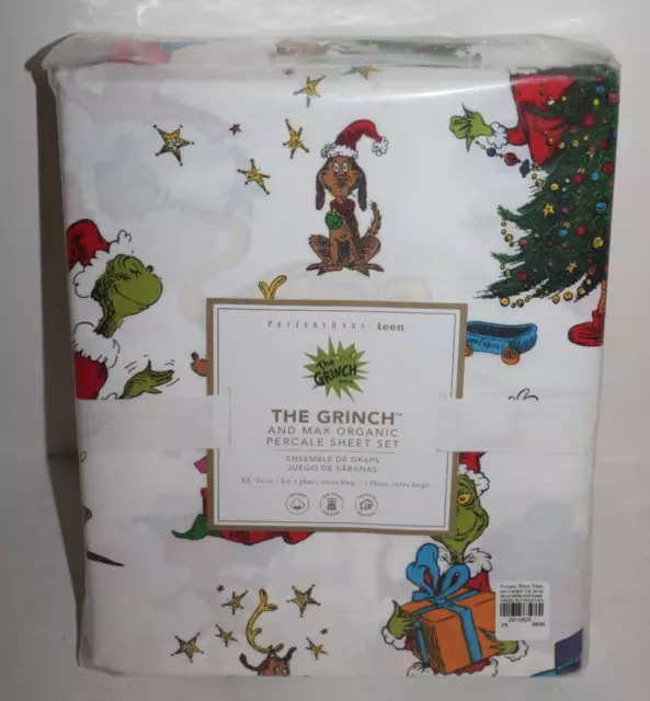POTTERY BARN TEEN The Grinch Dr. Seuss Holiday Sheet Set Twin NEW FREE