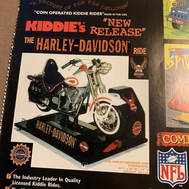 original 11-8” Harley Davidson Hulk Spider-Man Kiddie Rides ARCADE GAME FLYER AD
