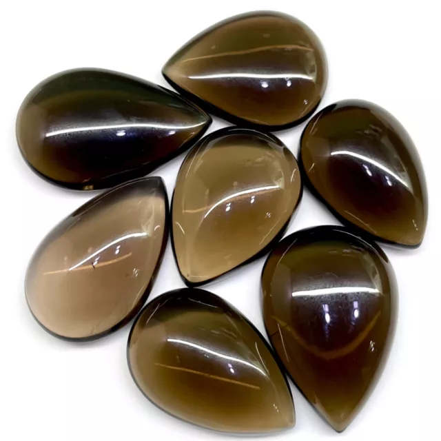 7 Pcs Natural Smokey Quartz Pear Cabochon Loose Untreated Gemstones 206.40 Cts