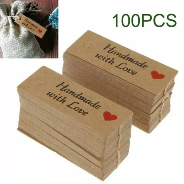 100St Label Etikett Anhänger Etiketten DIY Geschenk Deko "Handmade with love"