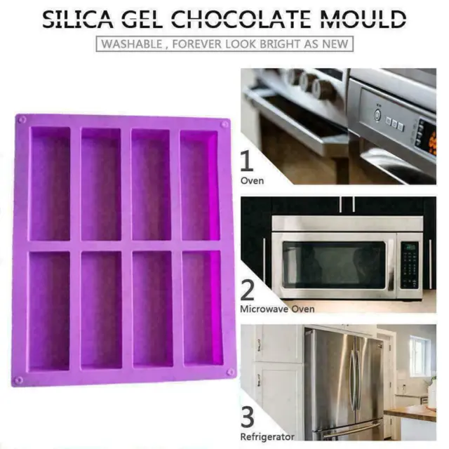 Cubo de silicona púrpura 8 cavidades molde rectangular para pastel bandeja para hornear U7Y4 hornear T5Z2