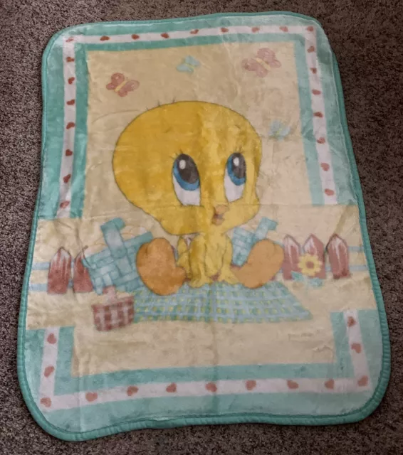 Vintage Tweety Bird Baby Blanket Picnic Super Soft Plush Looney Tunes Warner Bro