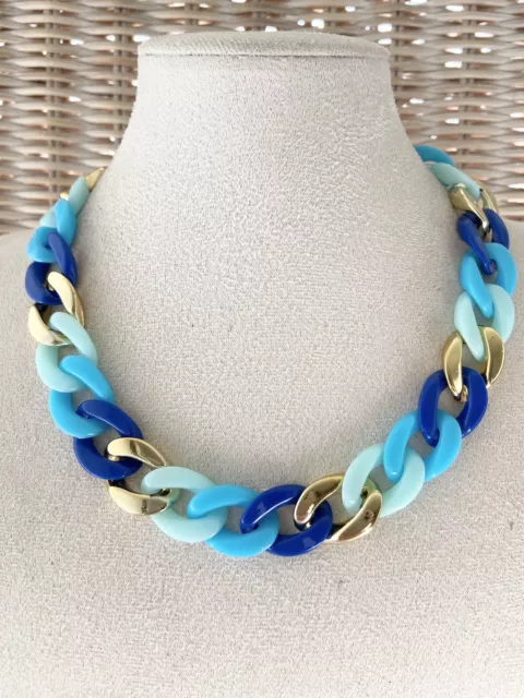 Damenkette Statement Gliederkette Blau Halskette Kurz Modeschmuck Blogger