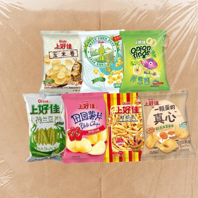 Scatola snack Oishi Puff, snack asiatici, 14 sacchetti