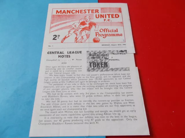 65-66 Reserves Manchester Utd v West Brom Albion