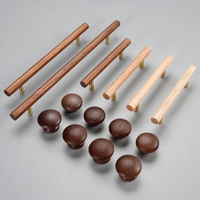 Wooden Cabinet Drawer Knobs Pulls Brass Kitchen Cupboard Furniture Handles LOT