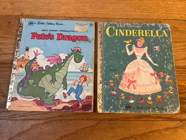 2 Vintage Walt Disney A Little Golden Books: Cinderalla, Pete's Dragon