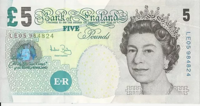 British Five Pounds Rare Banknote Real Currency Out Of Circulation