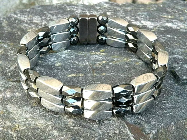 100% Black n Silver Magnetic Bracelet Anklet Powerful Clasp 3 row Hand Made USA