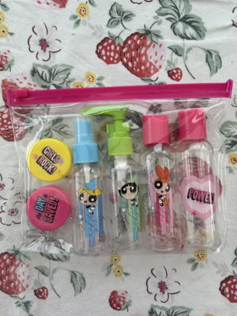 powerpuff girl BOTTLE SET 6 piece Spray Pump Wash bag Travel Refillable Gift