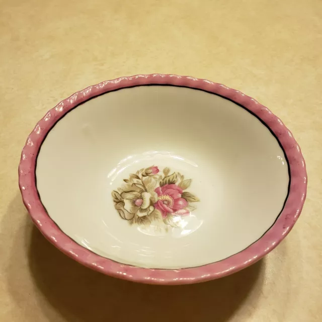 Vintage Hand Painted Japan Scalloped Bowl Beautiful Pink and White Roses