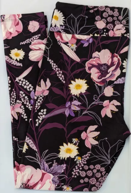 TC LuLaRoe Tall & Curvy Leggings Beautiful Black Purple Floral Print NWT R09