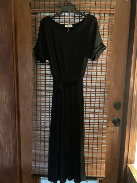 Zenana MKT Clothing Women’s Black Jersey Dress Belted Large NWT