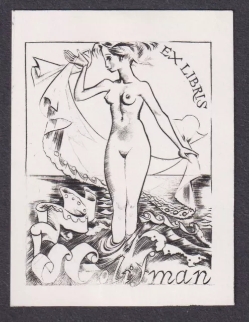 Exlibris Serge Golifman Akt nude Erotik eroticism ex-libris bookplate Radierung