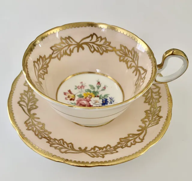 Vintage Aynsley Peach/Floral/Gold Teacup & Saucer Set Bone China England