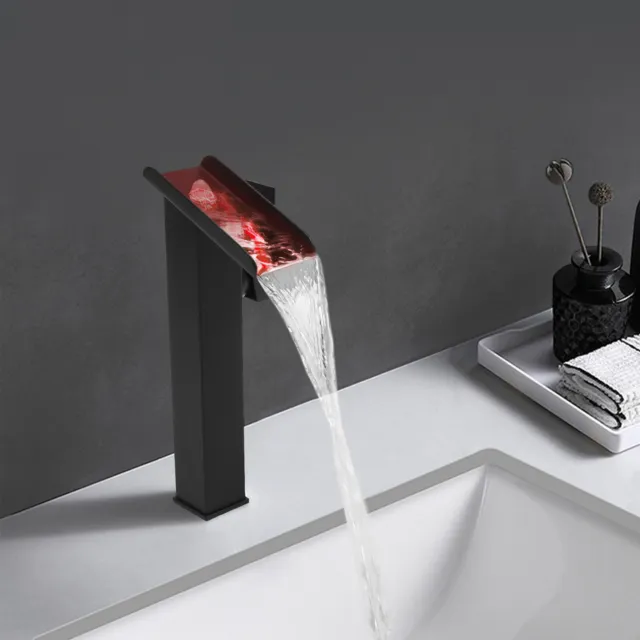 Hydro-powered Anti-drip Homes Sink Vessel Faucet Led Waterfall Rust resistance
