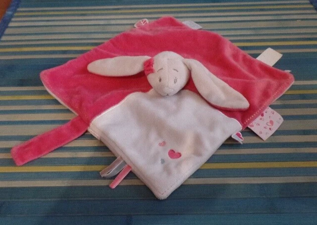 T4G / doudou lapin plat blanc beige rose noeud coeur NOUKIE'S