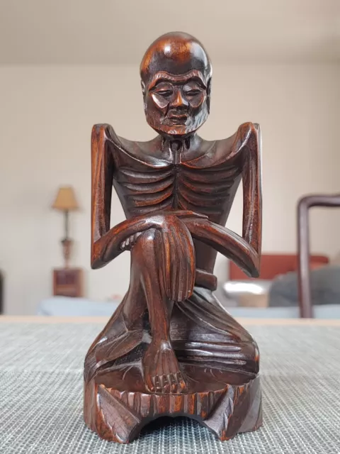 清代黄杨木雕手刻达摩苦修像 Antique Chinese Qing Boxwood Hand Carved Damo Buddha Figure Statue