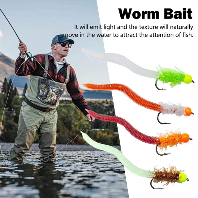 NIGHT GLOW EARTHWORM Worm Bait Squirmy Worm Fly Fishing Lure Hook False ...