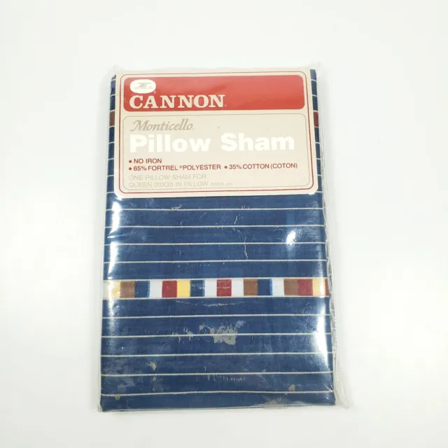 Vintage Cannon Monticello Pillow Sham Blue White Pin Stripe 20x30 Queen No Iron