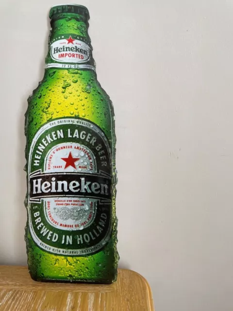 Heineken Lager Beer Bottle Aluminum Sign~8”x 23” Tall!~Vintage