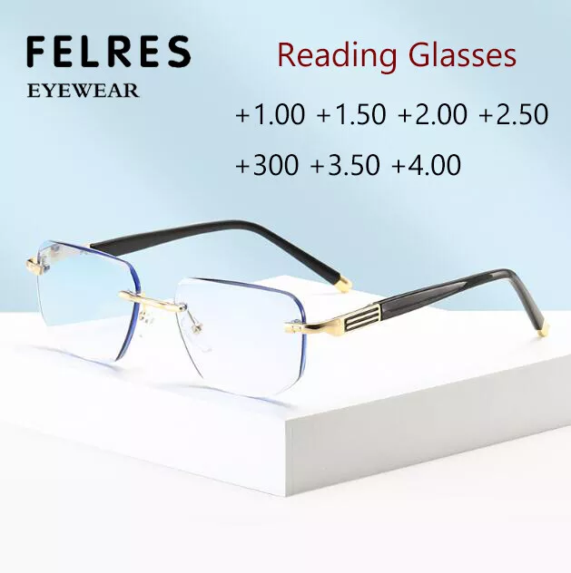 Rimless Anti Blue Light Reading Glasses For Men Women Gradient Blue Lens Glasses
