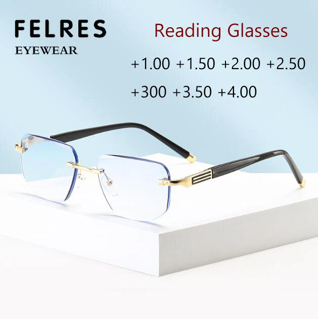 Rimless Anti Blue Light Reading Glasses For Men Women Gradient Blue Lens Glasses