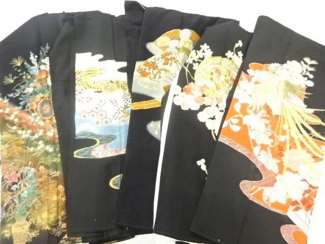 46175# Japanese Kimono / Antique Tomesode / Set Of 5