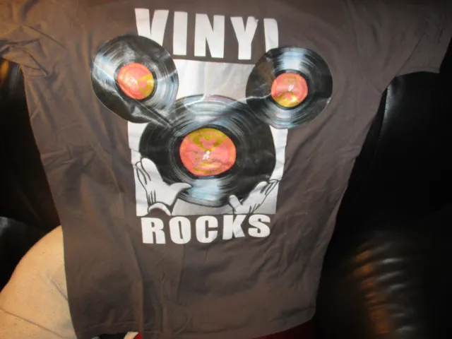 Grey MICKEY MOUSE Vinyl Rocks T Shirt Medium Disney Records DJ