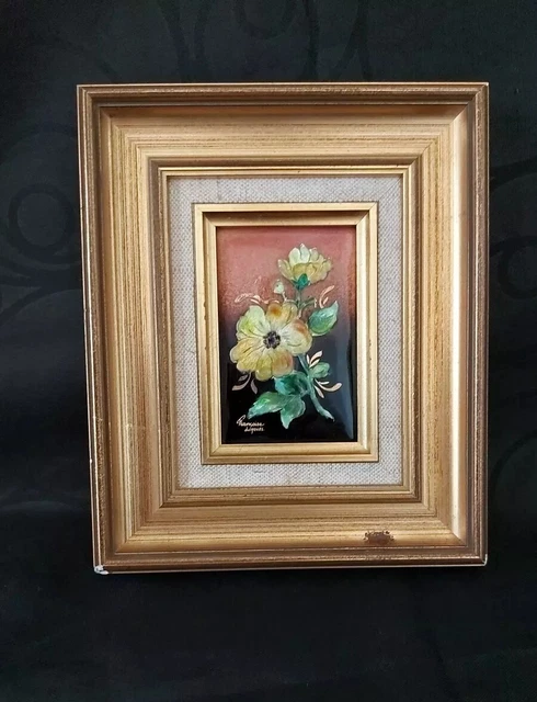 TABLEAU, ÉMAIL DE Limoges signé Rathonie, bouquet de fleurs EUR 34,00