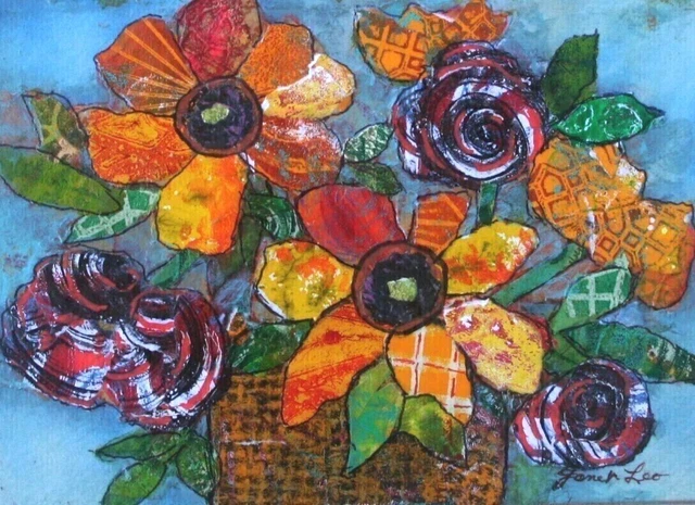 JANET LEO  sfa   ORIGINAL MIXED MEDIA   collage   A BASKETFUL   floral