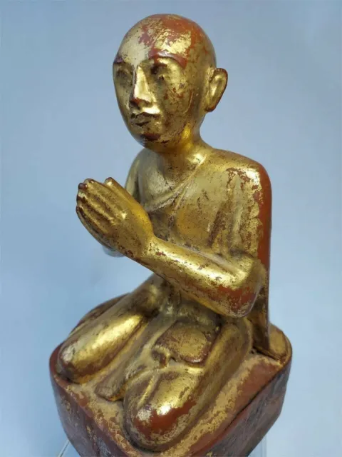 19th Century Burmese Carved Wood Praying Buddha 3