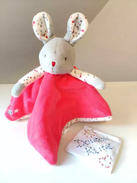 Doudou Plat/Mouchoir Lapin Rose Fushia Poids Étoiles - Obaïbi