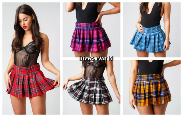 Women's Tartan Check Mini Skirt High Waist Pleated Sports School Uniform Plaid