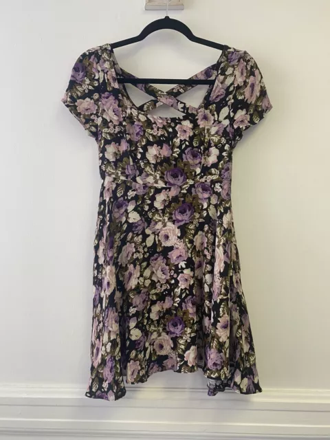 Kimchi Blue Urban Outfitters Purple Short Sleeve Crisscross Floral Mini Dress S