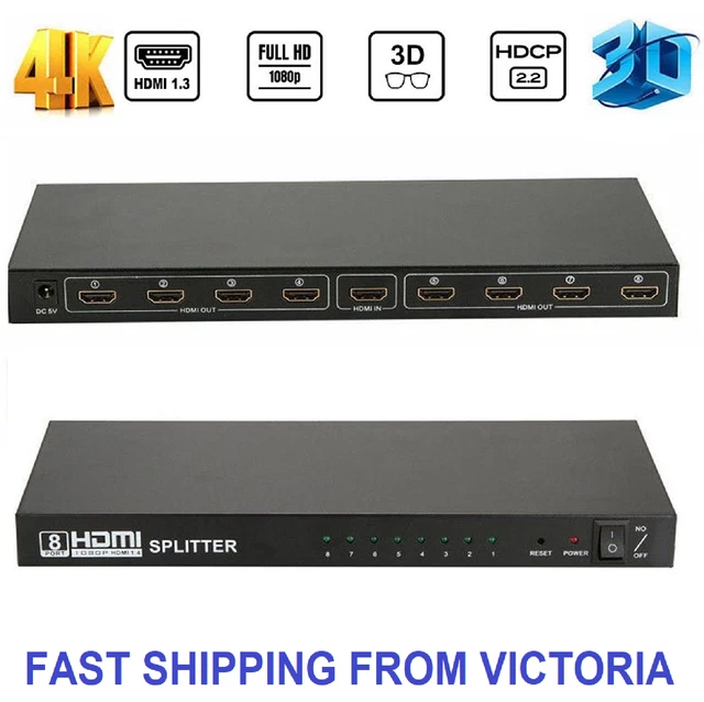 1x 8 Way HDMI Splitter Audio Video Distributor Amplifier With Charger DVD PS3